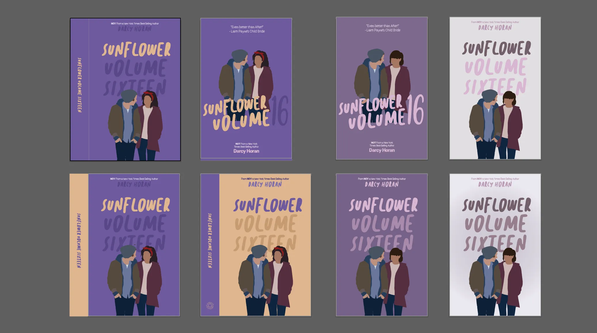 A screenshot of an Adobe Illustrator workspace where I designed several cover options.