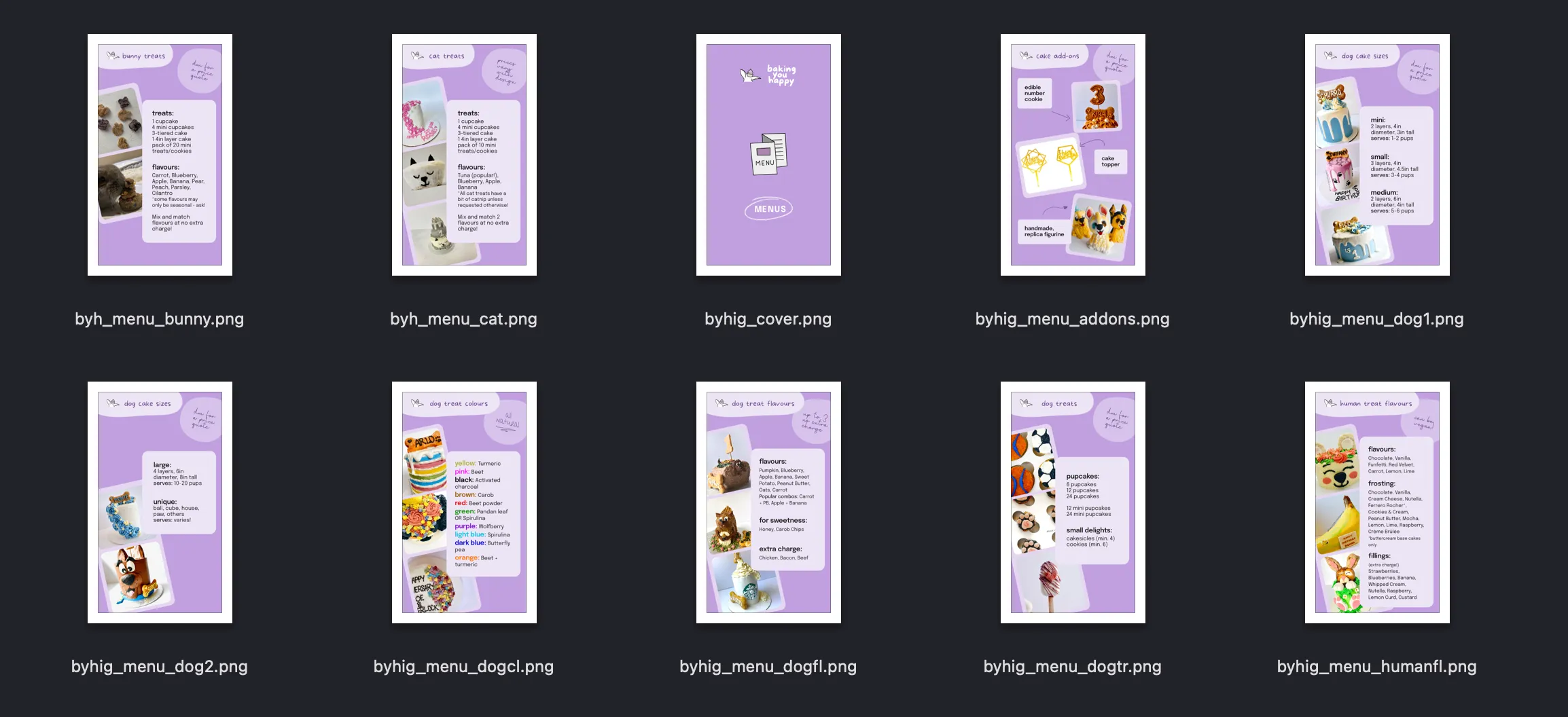 A screenshot of the folder where the Instagram graphics for the story highlights are located.