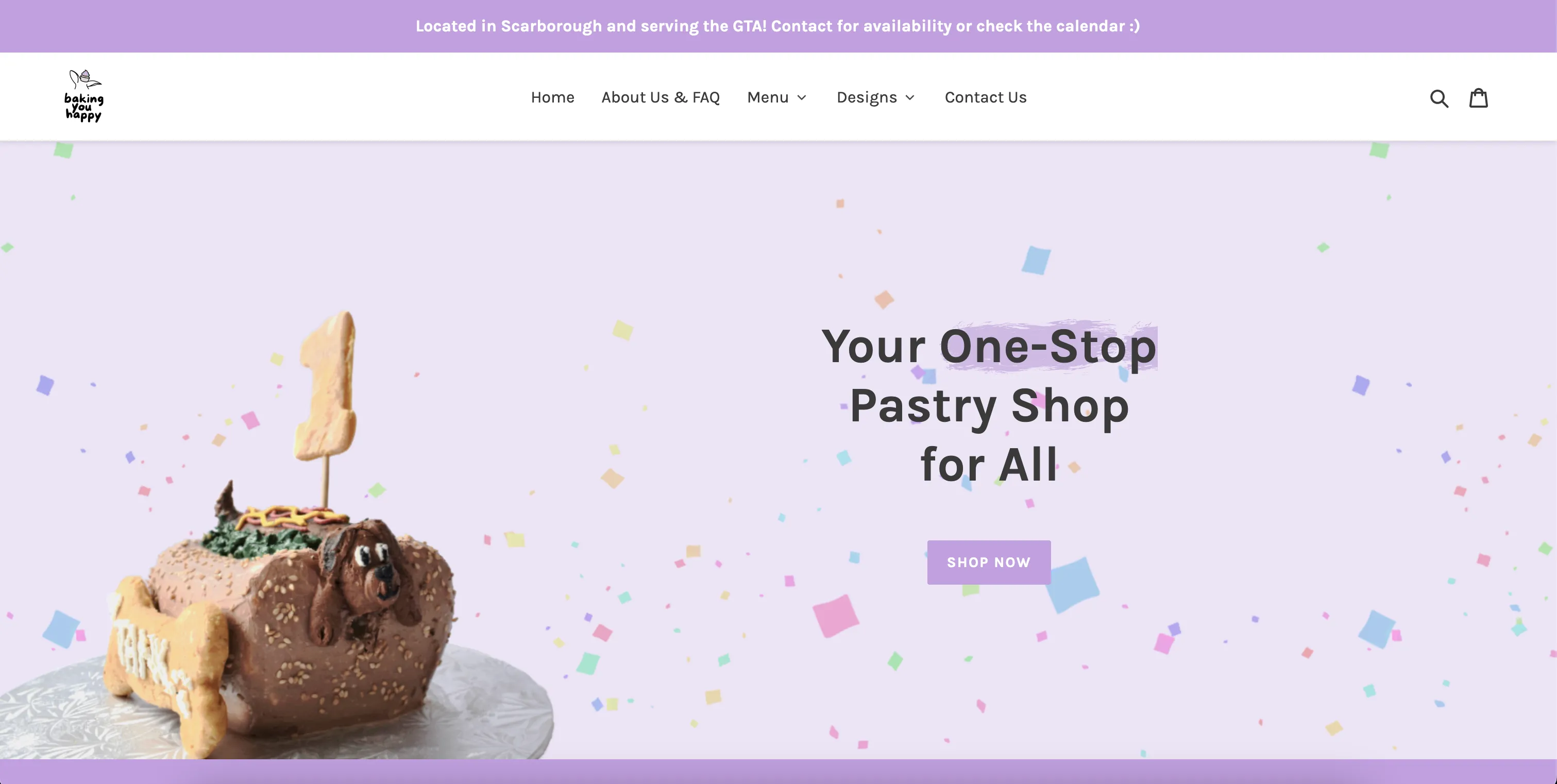 A screenshot of the front page of the website for Baking You Happy.